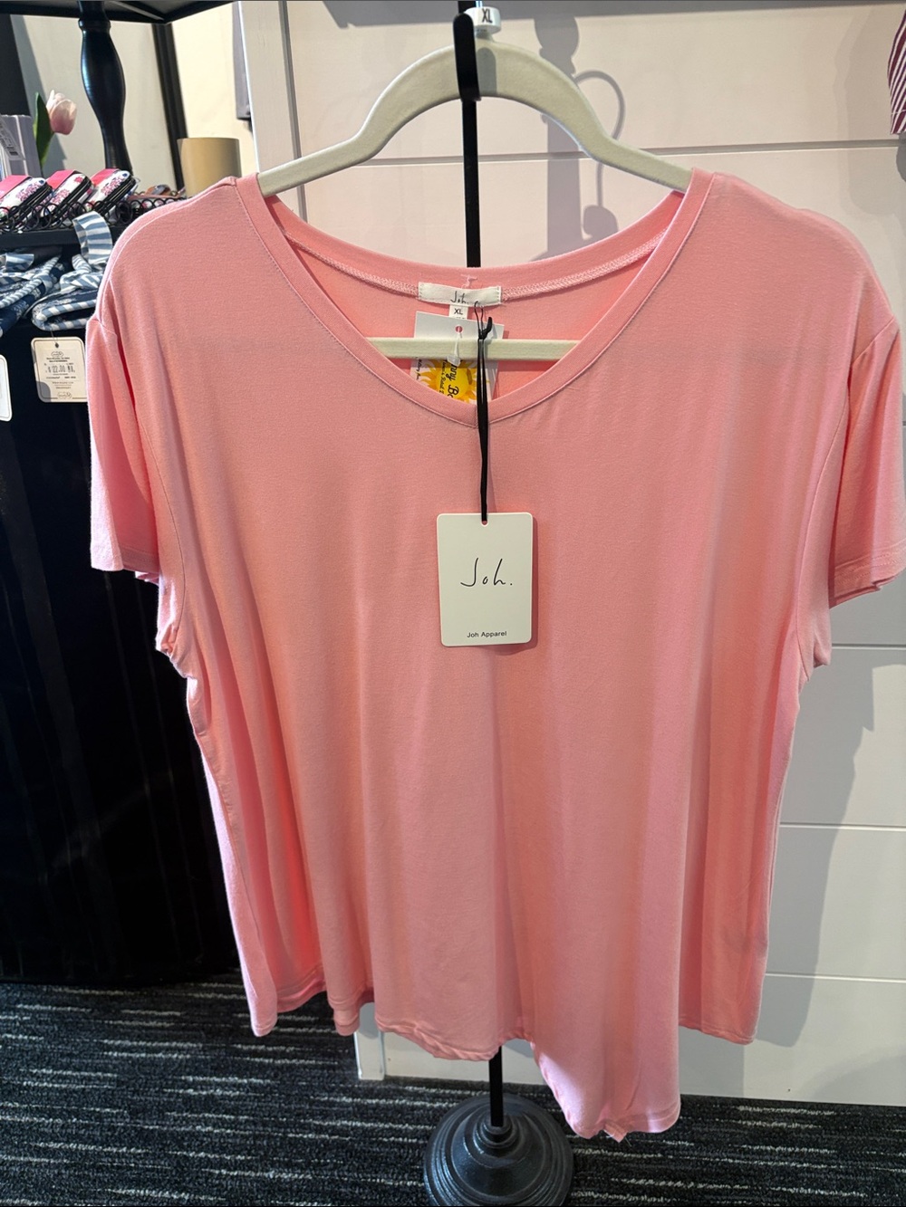 Women's Soft Pink asymmetrical Short-Sleeve V-Neck Tee